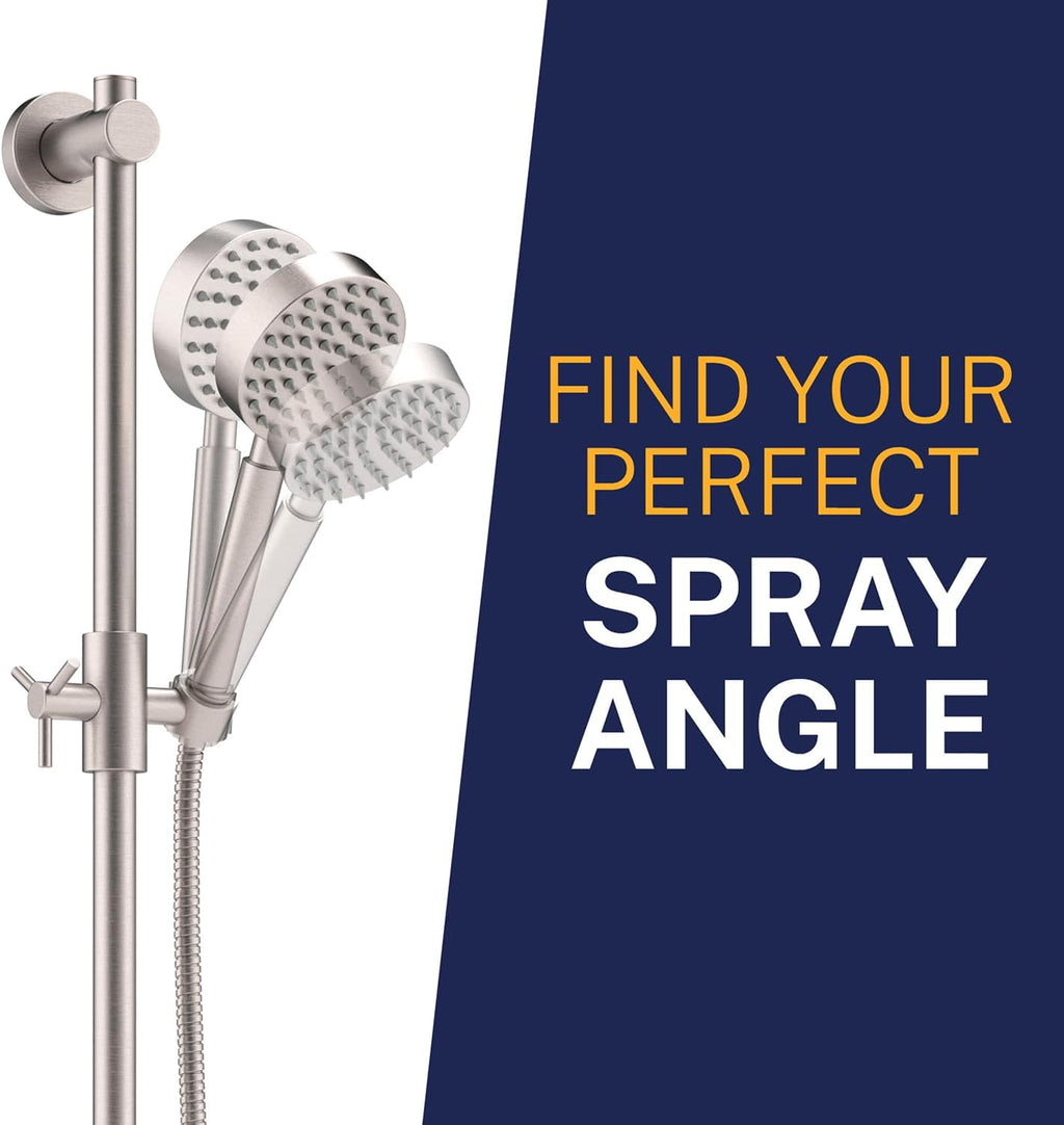 HammerHead Showers® SOLID METAL 27.5 Inch Shower Slide Bar Set and Handheld Shower Head with Hose — BRUSHED NICKEL — 1.75 GPM Low Flow Spray Wand — Easily Adjust Height & Angle of Handshower