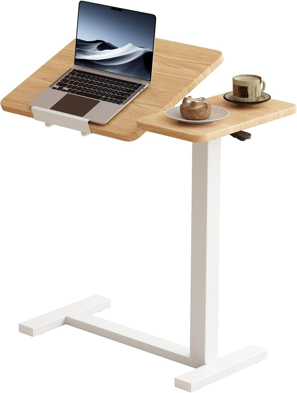 Solid Wood Overbed Bedside Table with Wheels, Tilting Adjustable Hospital Bed Table Over The Bed, Medical Mobile Laptop Stand, Rolling Standing Desk for Hospital and Home Use(Natural)