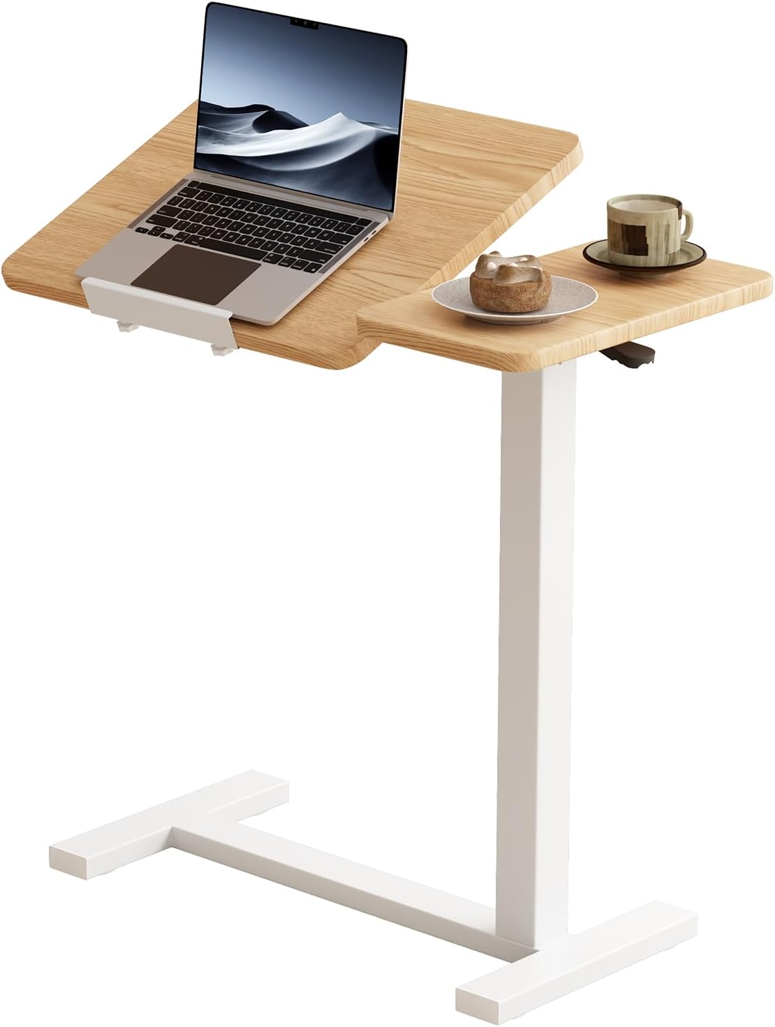 Solid Wood Overbed Bedside Table with Wheels, Tilting Adjustable Hospital Bed Table Over The Bed, Medical Mobile Laptop Stand, Rolling Standing Desk for Hospital and Home Use(Natural)