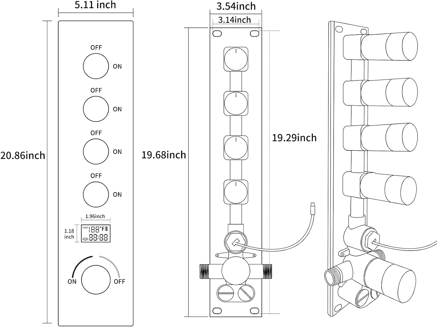 Brushed Gold Digital Display Shower System with 16X24 inch Ceiling Overhead Shower Head(Rain & Waterfall Two Modes), 4 PCS Body Jet and Handheld Spray