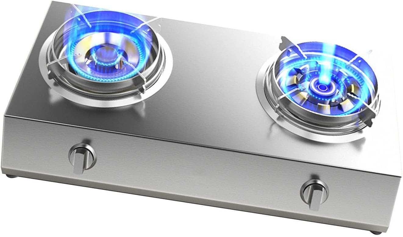 NIKKHO Gas Stove,Table-Top Gas Hob,Stainless Steel Panel,2 Burners,for Caravan Home Camping Catering,with Thermocouple Protection,7.2KW/24566.4BTU (Color : LPG)