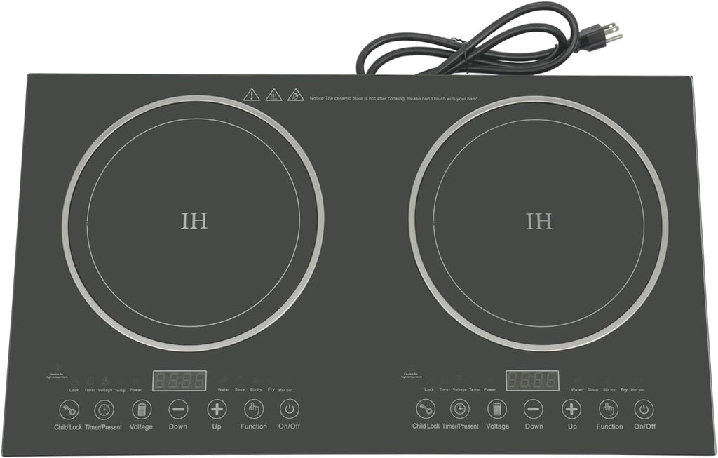 Induction Cooktop 2 Stoves, 110V 1200W+1200W, 8 Gears Firepower Regulation, Tabletop Stove Top with LED Display and Adjustable Temperature, Electric Hot Plate Crystal Cooktop for Kitchens