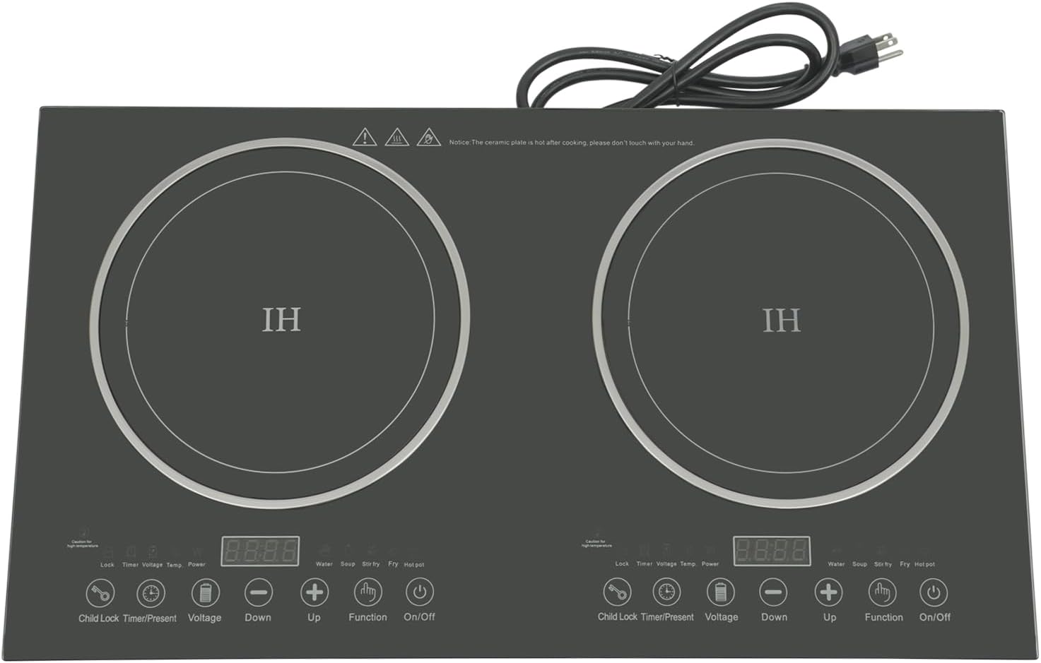 Induction Cooktop 2 Stoves, 110V 1200W+1200W, 8 Gears Firepower Regulation, Tabletop Stove Top with LED Display and Adjustable Temperature, Electric Hot Plate Crystal Cooktop for Kitchens