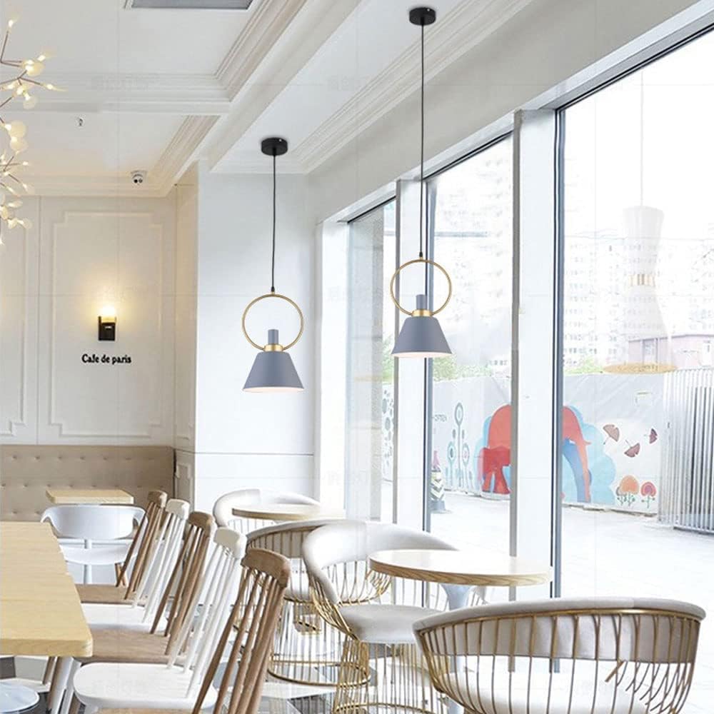 Minimalist Led Colorful Pendant Lamp Metal Leather Suspension Cylinder Hanging Lights Compatible with Bedroom Dining Cafe Bar Wrought Iron Chandelier Ceiling Lamp Fixture(Gray)