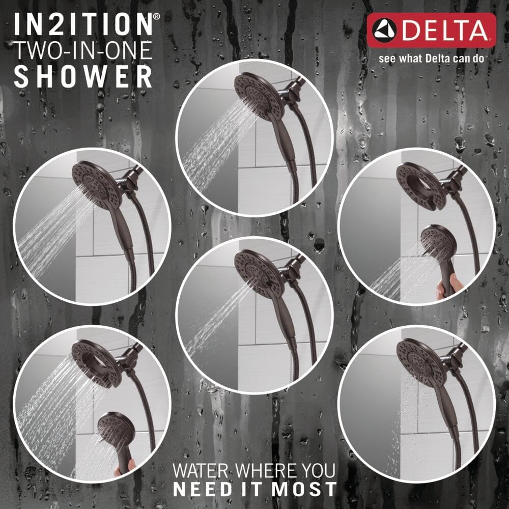 Delta 4-Setting In2ition 2-in-1 Dual Shower Head with HandHeld Spray, Venetian Bronze Detachable Shower Head with Hose, Showerhead, 1.75 GPM Flow Rate, Venetian Bronze 58499-RB