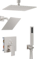Shower System, Shower Faucet Set with 3 In 1 Push Button Valve, Shower Faucet included 10' Ceiling Shower Head and 8' Wall-Mount Shower Head with Handheld Spray, Brushed Nickel