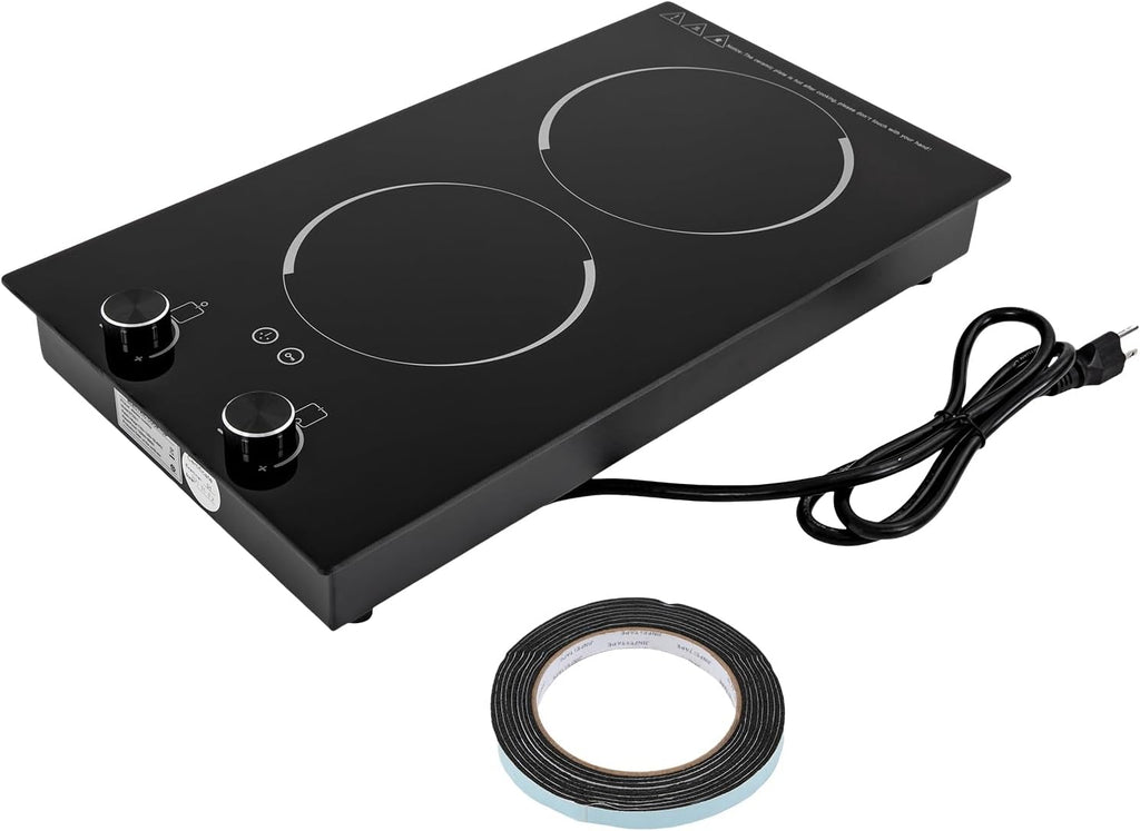 Double Induction Cooktop Burner, 900 & 1200W Burner Induction Cooker Cooktop with 9 Power Levels Timer & Overheat Protection Portable Electric Countertop Burner for Kitchen Cabin Office Studio Etc