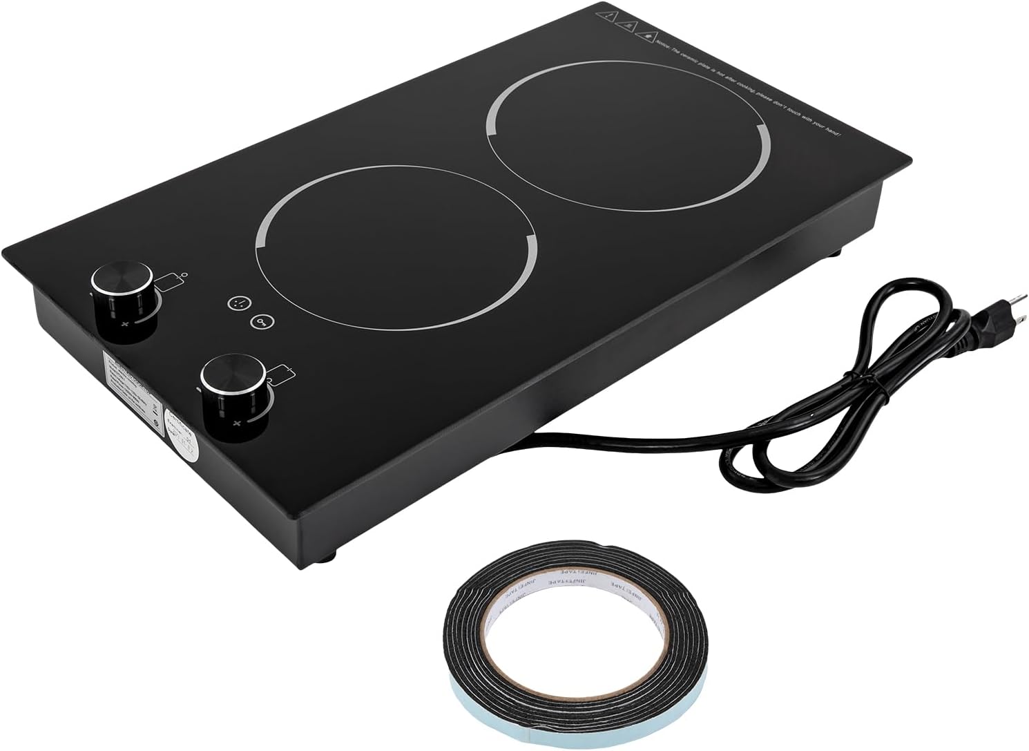 Double Induction Cooktop Burner, 900 & 1200W Burner Induction Cooker Cooktop with 9 Power Levels Timer & Overheat Protection Portable Electric Countertop Burner for Kitchen Cabin Office Studio Etc