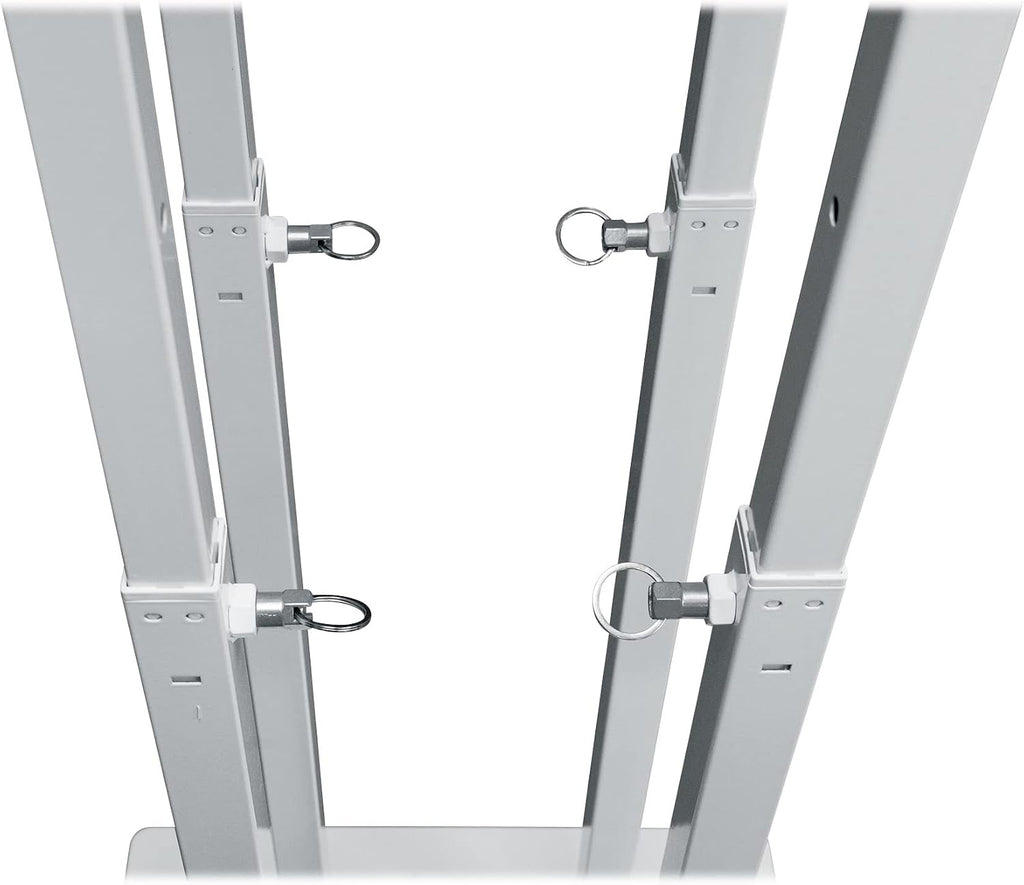 Rockville RTP33-TV Pro White Totem Stand 220 lbs DJ Speaker/Lighting/TV Mount, Detachable TV Mount, Adjustable 39-69 inch Height, Black/White Scrims, for DJs and Event Planners