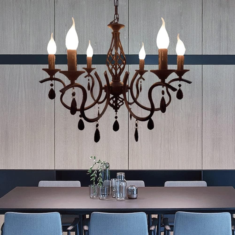 Industrial Pendant Light American Style Minimalist Candle Chandelier European Style Vintage Crystal Pendant Light Wrought Iron Ceiling Lighting Fixture Lamp for Dining Room Bathroom Foyer Living Room