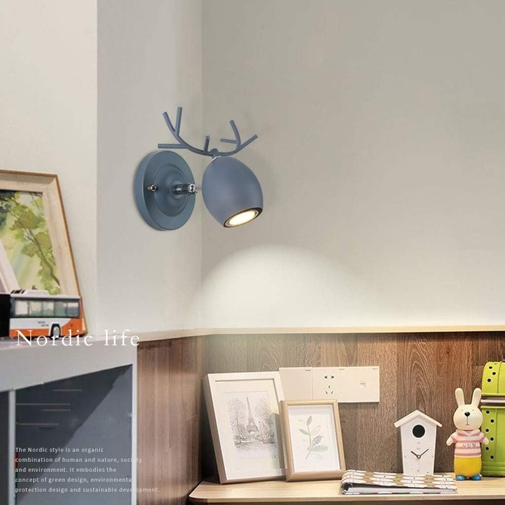 Wall Light Wrought Iron Wall Lamp Nordic Creative Antlers Light Bedroom Sconce for Living Room Bedside Dining Fixtures Decor(Blue)