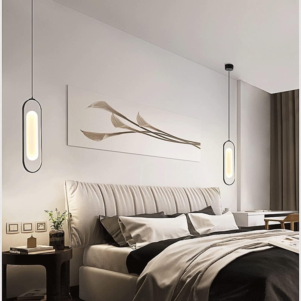 OJRGG Creative Oval Pendant Light with Acrylic Lampshade Modern LED Chandelier Black Wrought Iron Ceiling Light Fixture Hanging Light for Kitchen Island Dining Room Bedroom Hallway Living Room