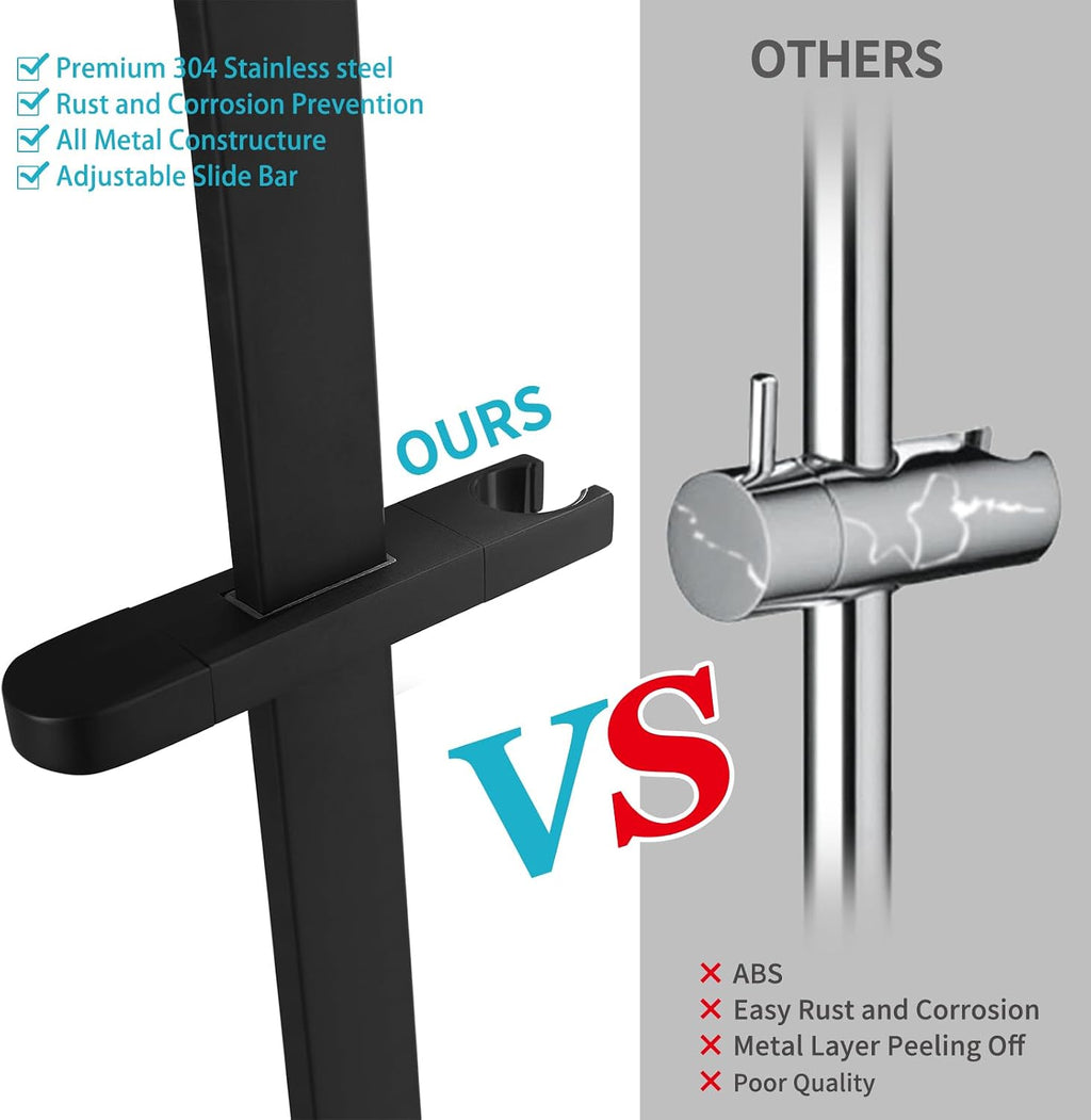 Shower Slide Bar Handheld Shower Head with Hose, Bathroom Showerhead with Handle Spray, High Pressure Shower Slide Bar Height Adjustable with 59.06 Inch Stainless Steel Hose Matte Black