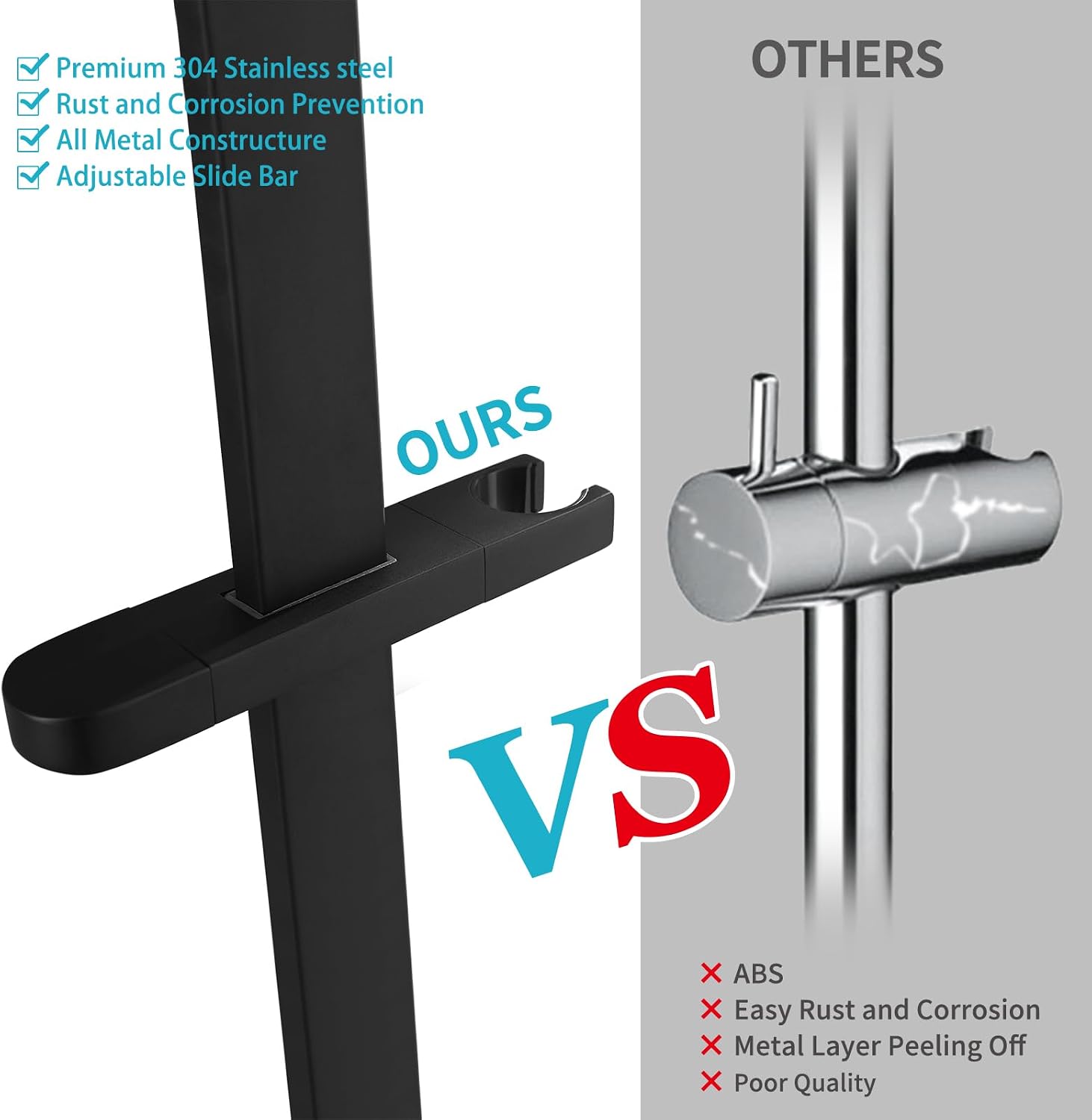 Shower Slide Bar Handheld Shower Head with Hose, Bathroom Showerhead with Handle Spray, High Pressure Shower Slide Bar Height Adjustable with 59.06 Inch Stainless Steel Hose Matte Black