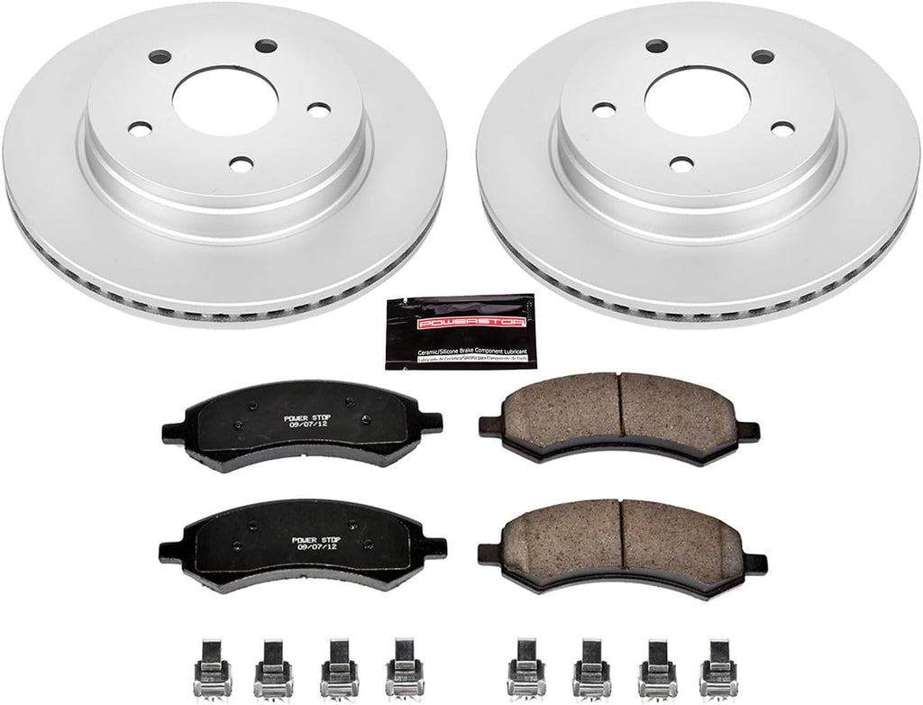 PowerStop Front Brake Kit for Chrysler Aspen 2007-09 |Dodge Durango 2007-09 |Ram 1500 2006-10 |Ram 1500 2011-18 - Fully-Coated Disc Rotors with Z17 Ceramic Brake Pads Replacement, CRK2163