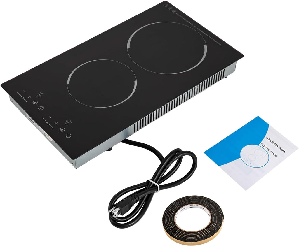 Ceramic Cooktop,20 * 11 Inch Built-in 2 Burners Electric Stove Cooker Hob With Touch Control Child Lock Timer Electric Stove with Hard Wire 1500W 110V(Touch Control, 2 Burners)
