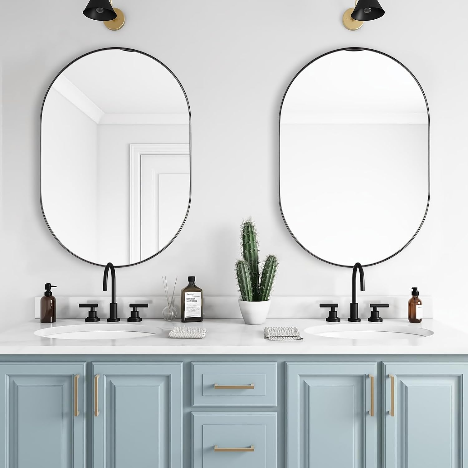 ANDY STAR Black Mirror Vanity, 24x36'' Oval Mirrors for Bathroom, Black Oval Mirror, Pill Shaped Mirror, Vanity Mirrors Stainless Steel Metal Frame Wall-Mounted Ideal for Bathroom
