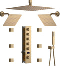 Brushed Gold Triple Shower Heads Shower System with 12'+8'+8' Top Shower Heads, Digital Display Shower Valve, Body Jets and Handheld Shower,Full Body Shower System