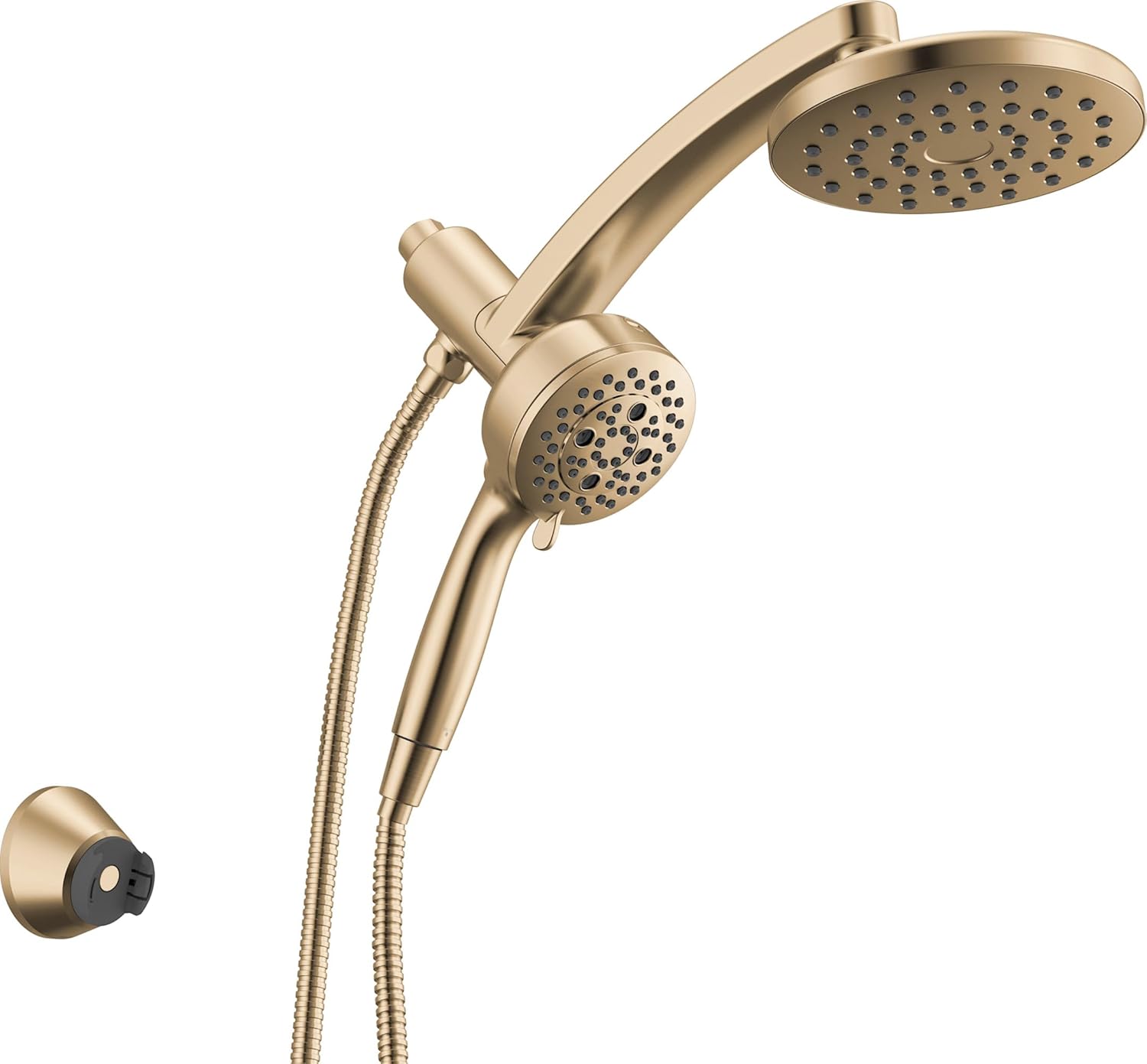 Delta 7-Setting PivotPro 3-in-1 Combination Shower Head with ProClean Spray, Brushed Gold Round Shower Head Rainfall with Handheld Spray, 1.75 GPM, Lumicoat Champagne Bronze 58600-CZ-PR