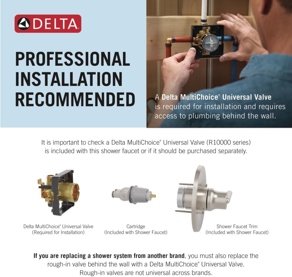 Delta Ashlyn 14 Series Shower Faucet Set, Brushed Gold Shower Head and Handle Set, Valve Trim Kit Champagne Bronze T14264-CZ (Valve Not Included)