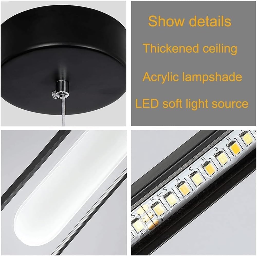 OJRGG Creative Oval Pendant Light with Acrylic Lampshade Modern LED Chandelier Black Wrought Iron Ceiling Light Fixture Hanging Light for Kitchen Island Dining Room Bedroom Hallway Living Room
