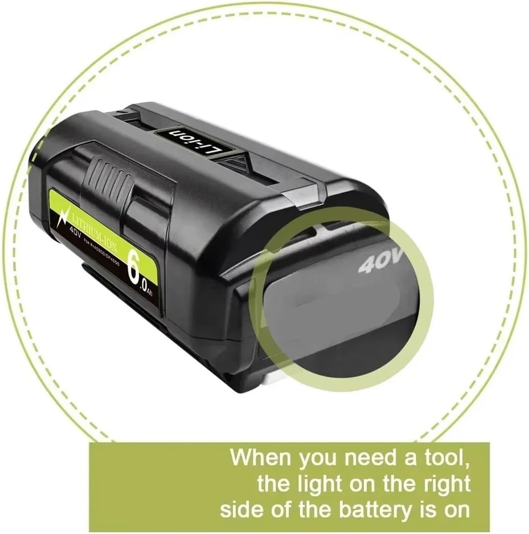 6.0Ah 40V Compatible For Ryobi RY40502 RY40200 40V OP4050 OP4026 OP40401Li-Ion Rechargeable Battery，(6000mAh)