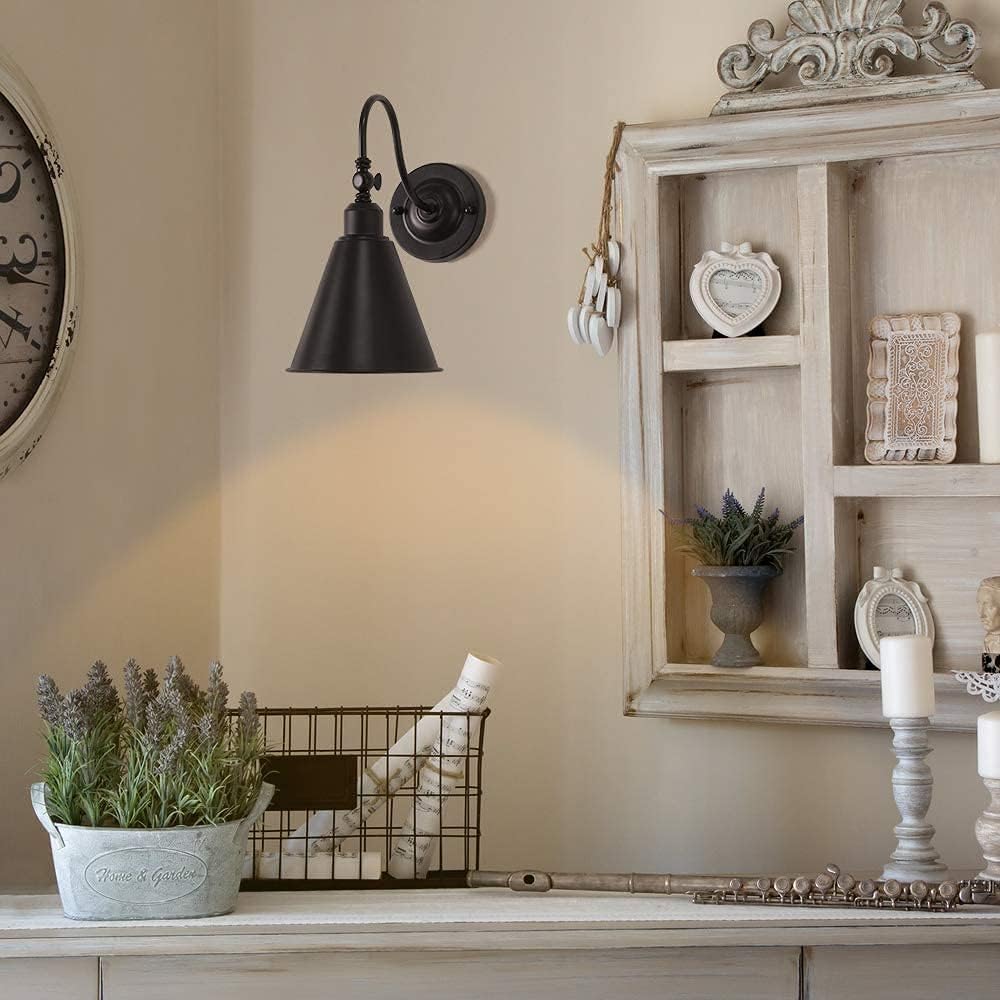 Industrial Wrought Iron Rustic Vintage Wall Lamp Lighting Home Decor Headboard Bathroom Bedroom Farmhouse Porch Garage - Black E26