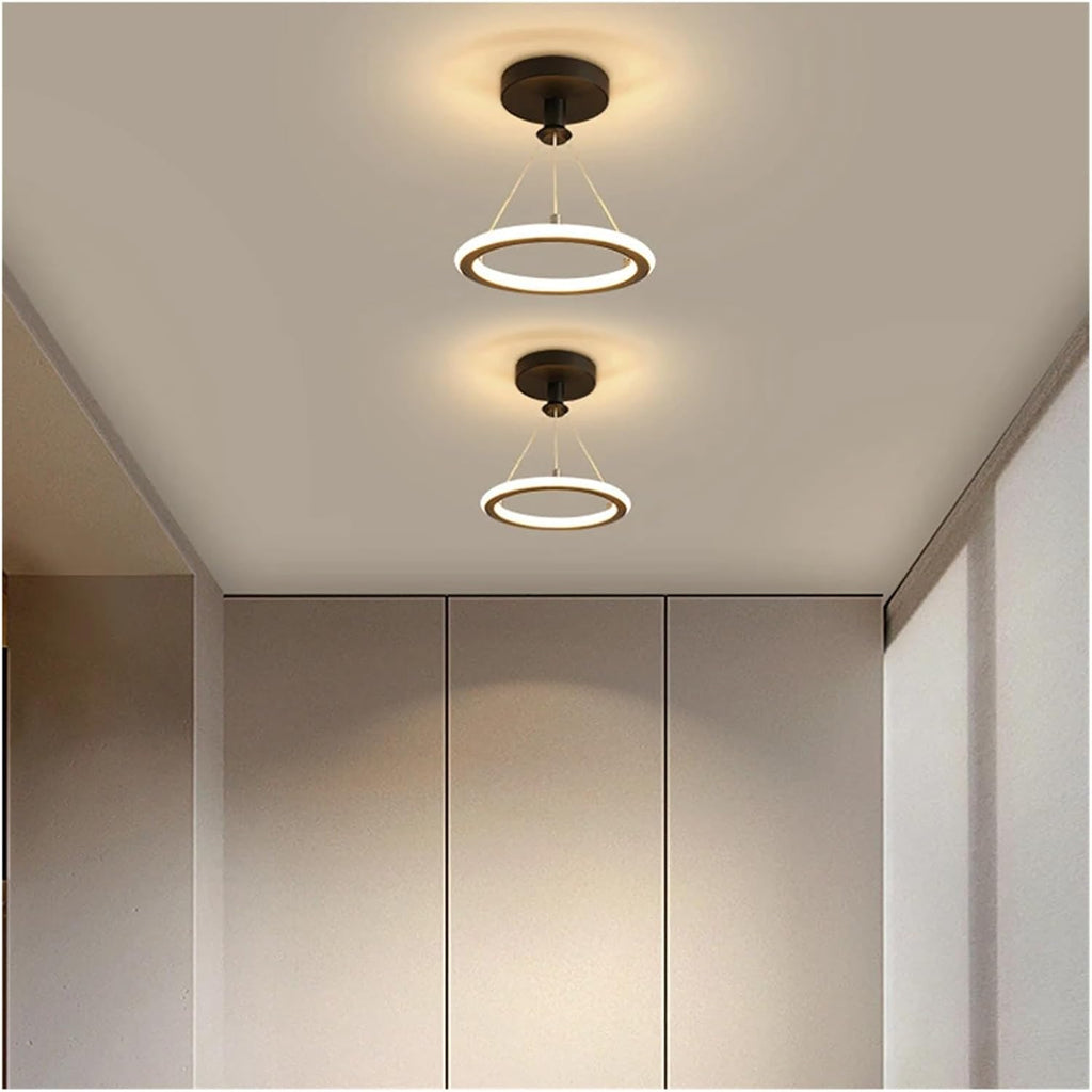 Modern LED Chandelier Lights Energy Saving Wrought Iron Chandelier Circle Ceiling Hanging Lamp Kitchen Bedroom Lighting Fixture(Black)