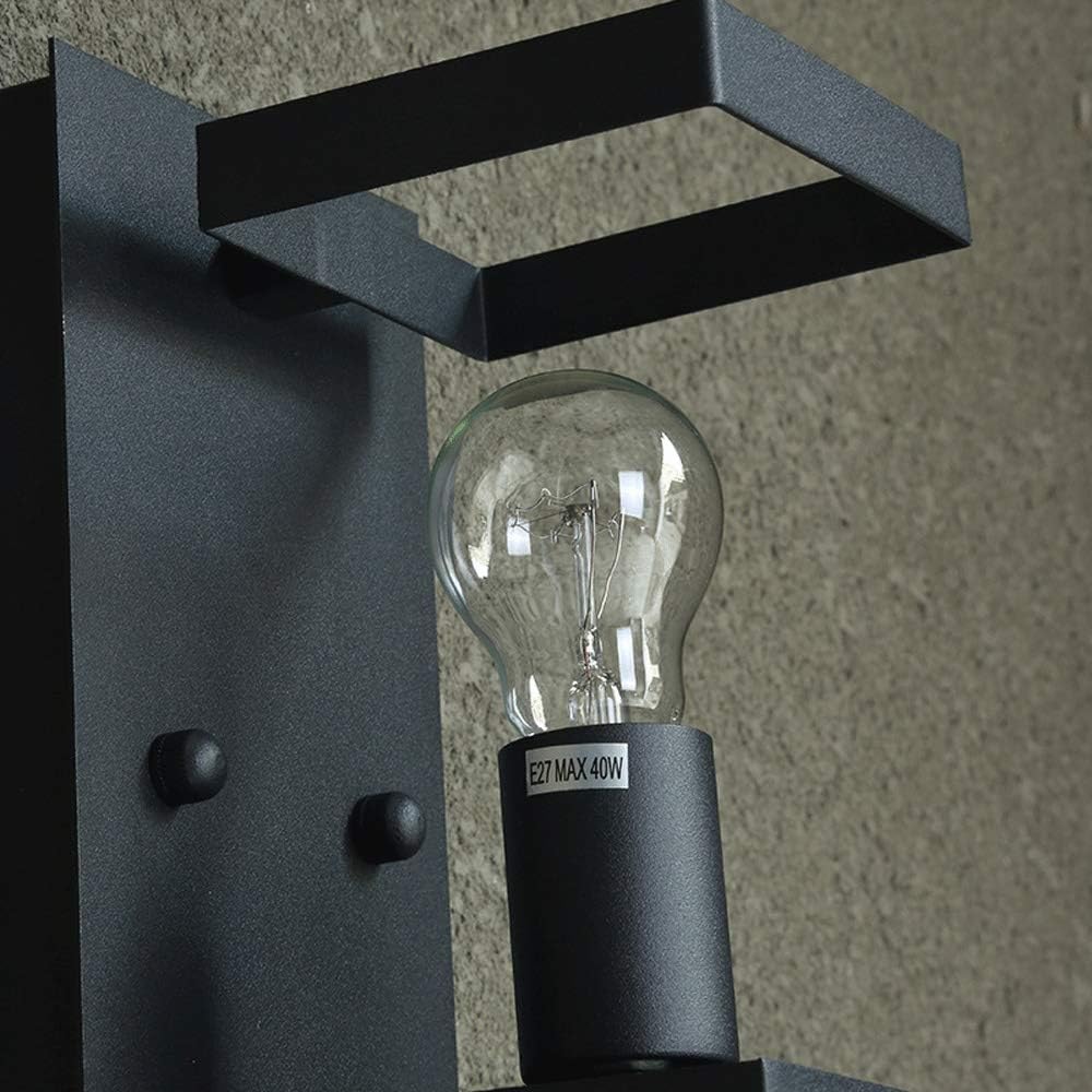 Wall Sconces, Outdoor Patio Waterproof Sconce Light Fixtures Square Metal Wrought Iron Glass Single Head lamp Exterior Lamp in Black Finish for House Porch