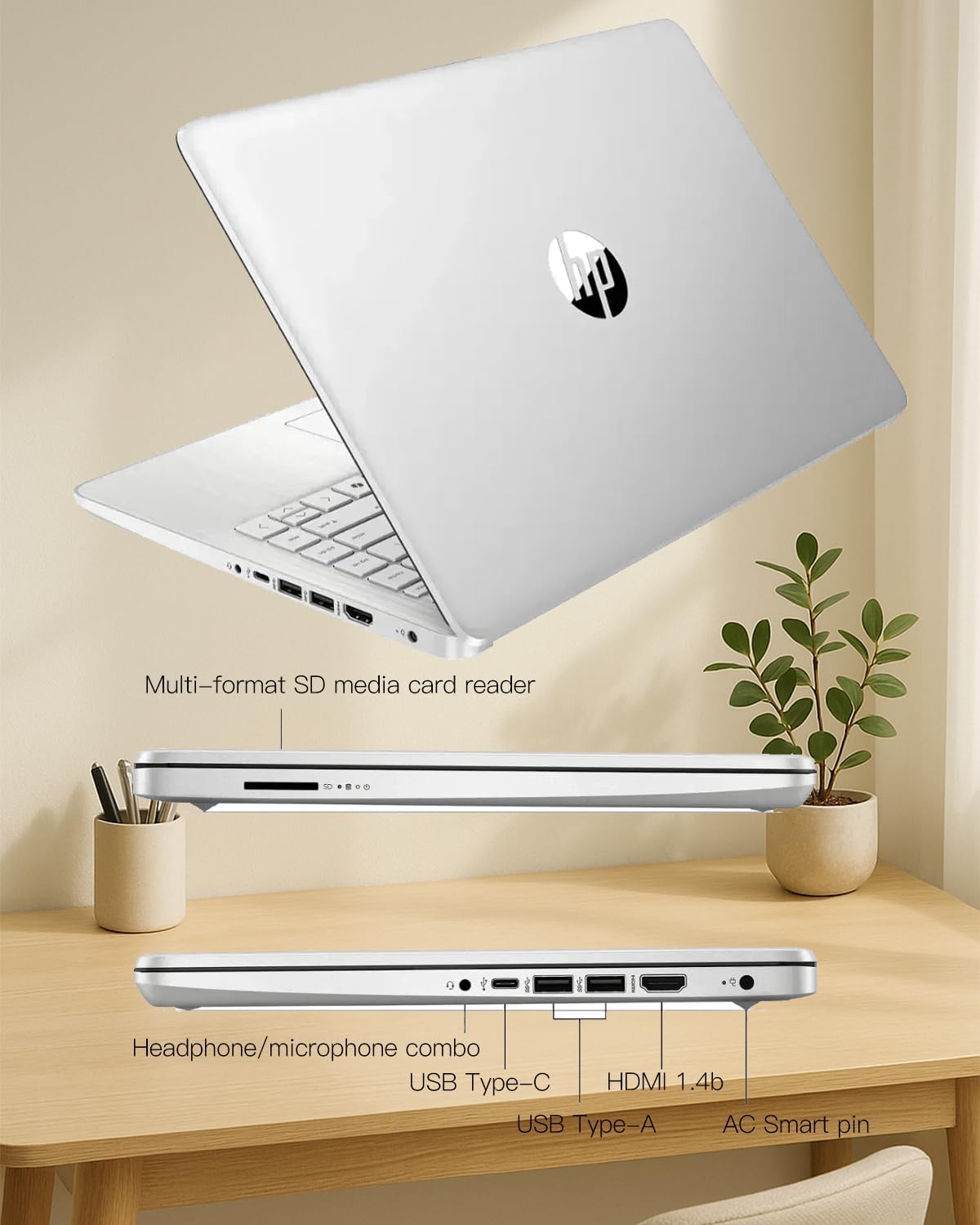 HP Flagship Everyday Laptop Computer - Win 11 Pro & AI-Powered 1-Y Office 365 • Intel Quad-Core(up to 3.4GHz) • Long Battery • 32G RAM • 128G UFS • w/256G SD Card & DVD Drive for Student & Business