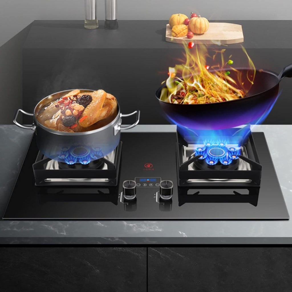 Tabletop/built-in Gas Stove,17760 BTU LPG/NG Tempered Glass Gas Cooktop 2 Burners,Flameout Protection,Suitable for Home and Commercial Use (Size : NG)