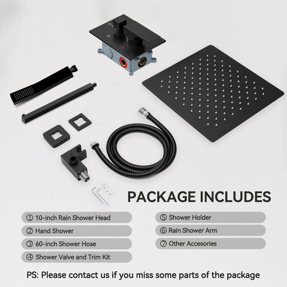 Shower Faucet Set Shower System, STARBATH 10' Wall Mount Rain Shower Head and Handheld Spray for Two Person, Rainfall Shower System with Diverter Valve and Trim Kit Complete,Matte Black