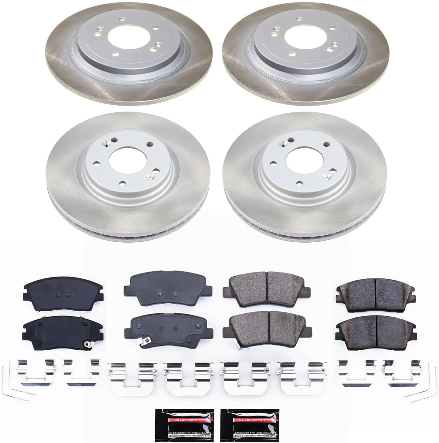 PowerStop Front and Rear Brake Kit for Hyundai Tucson 2019-21 | Kia Sportage 2017-22 - Ceramic Brake Pads + Semi Coated Rotors Replacement, SC8010