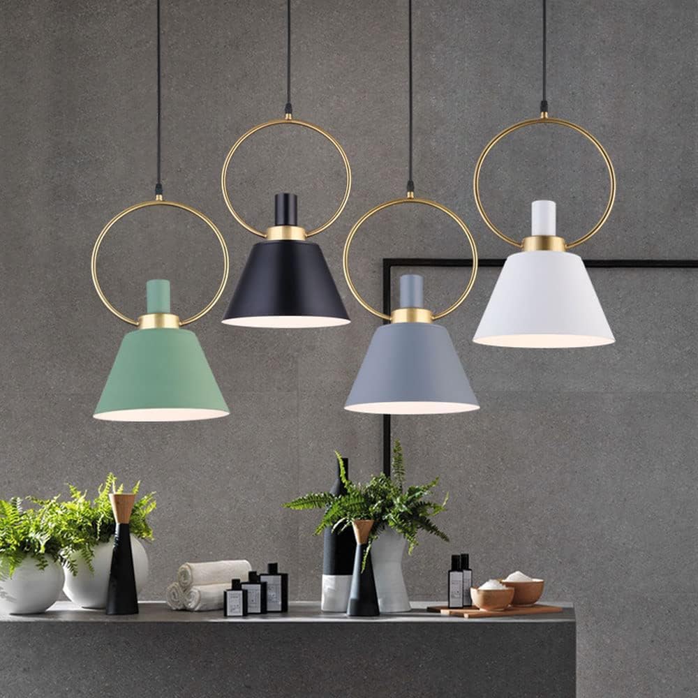 Minimalist Led Colorful Pendant Lamp Metal Leather Suspension Cylinder Hanging Lights Compatible with Bedroom Dining Cafe Bar Wrought Iron Chandelier Ceiling Lamp Fixture(Black)