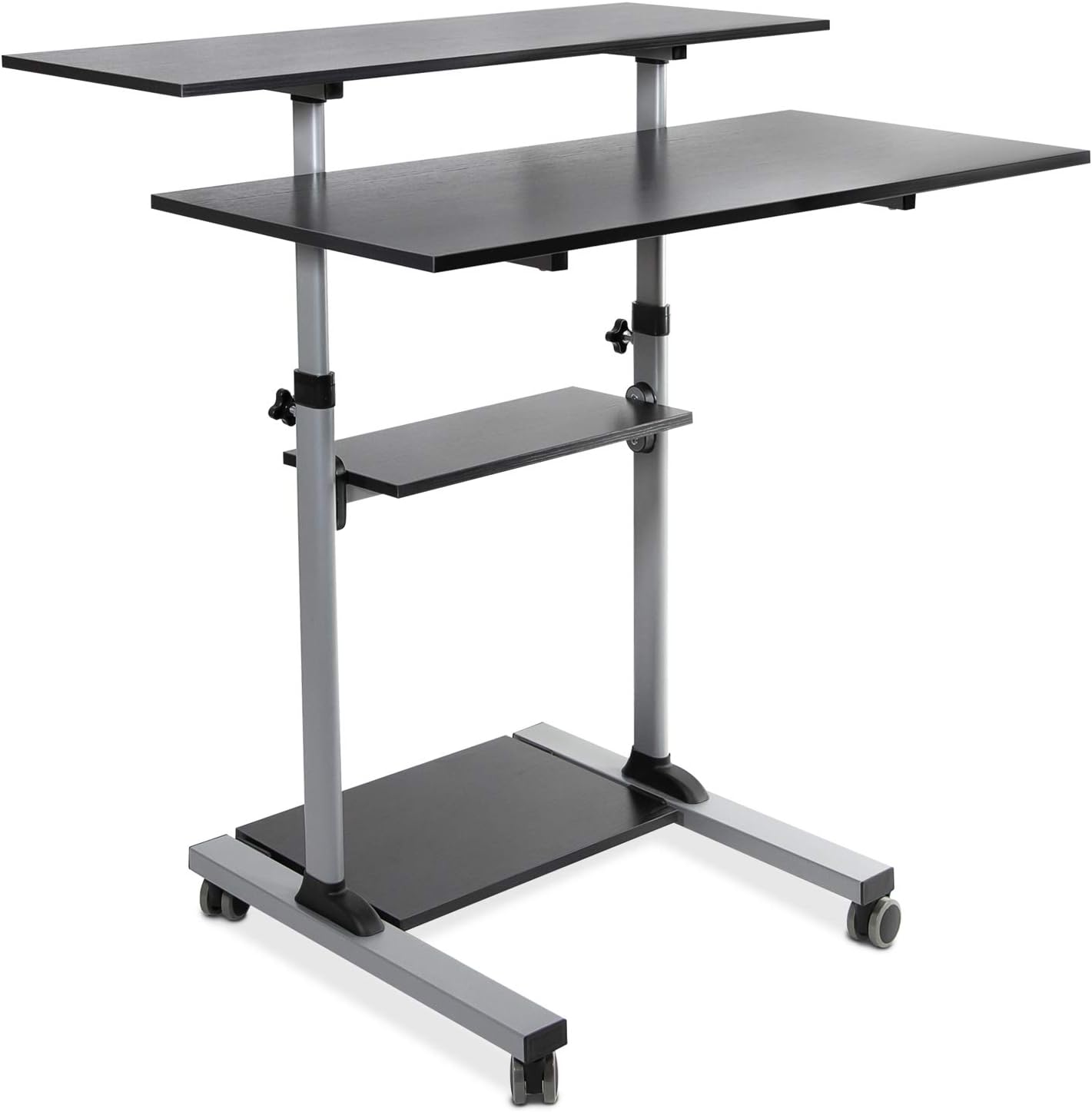 Mount-It! Mobile Standing Desk | Height Adjustable Rolling Desk with 40 Wide Table Tops | Multi-Purpose Rolling Presentation Cart with Four Platforms | (MI-7970)