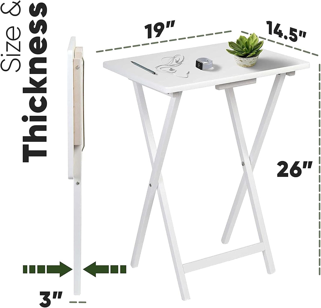 PJ Wood Conventional Solid and Sturdy Wood Construction Portable Folding TV Snack Tray Table Desk Serving Stand, White (6-Piece Set)