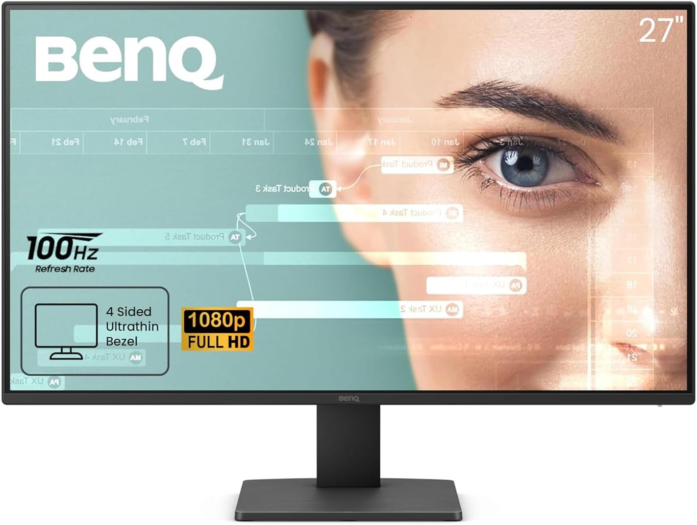 BenQ GW2791 27' 1080p FHD 100Hz IPS Eye-Care Monitor, HDMI, DisplayPort, 1080x1920, Ultra Slim Bezel, TUV-Certified, Flicker-Free, Low Blue Light Plus, Eye-CareU