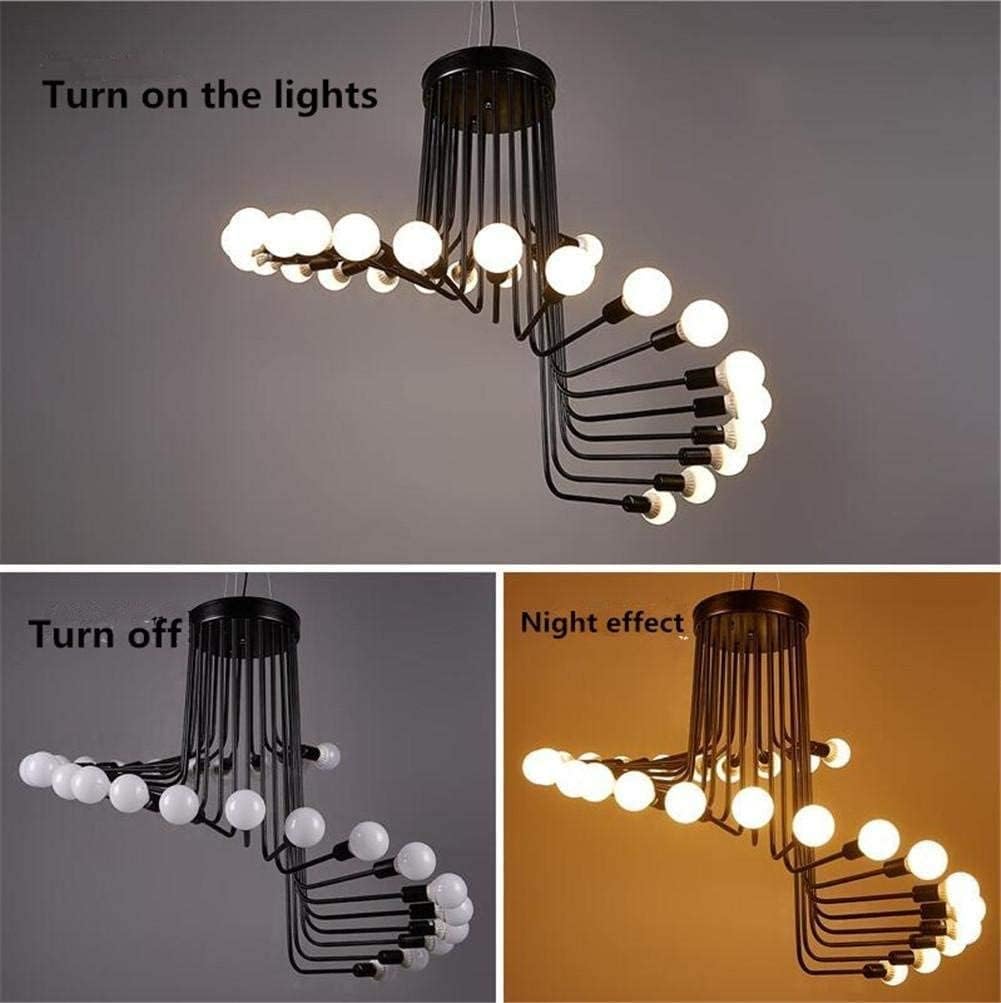 Retro Simple Pendant Chandelier Loft 26 Heads Spiral Staircase Black Wrought Iron Large Ceiling Lighting E27 Fixture for Bar Cafe Living Room Bedroom Hallway