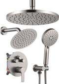 Iriber Shower System with handheld, bathroom Round Dual Shower Heads Faucet Set with Push Button Diverter, Brushed Nickel Shower Mixer Valve Trim Kit (Valve Included)