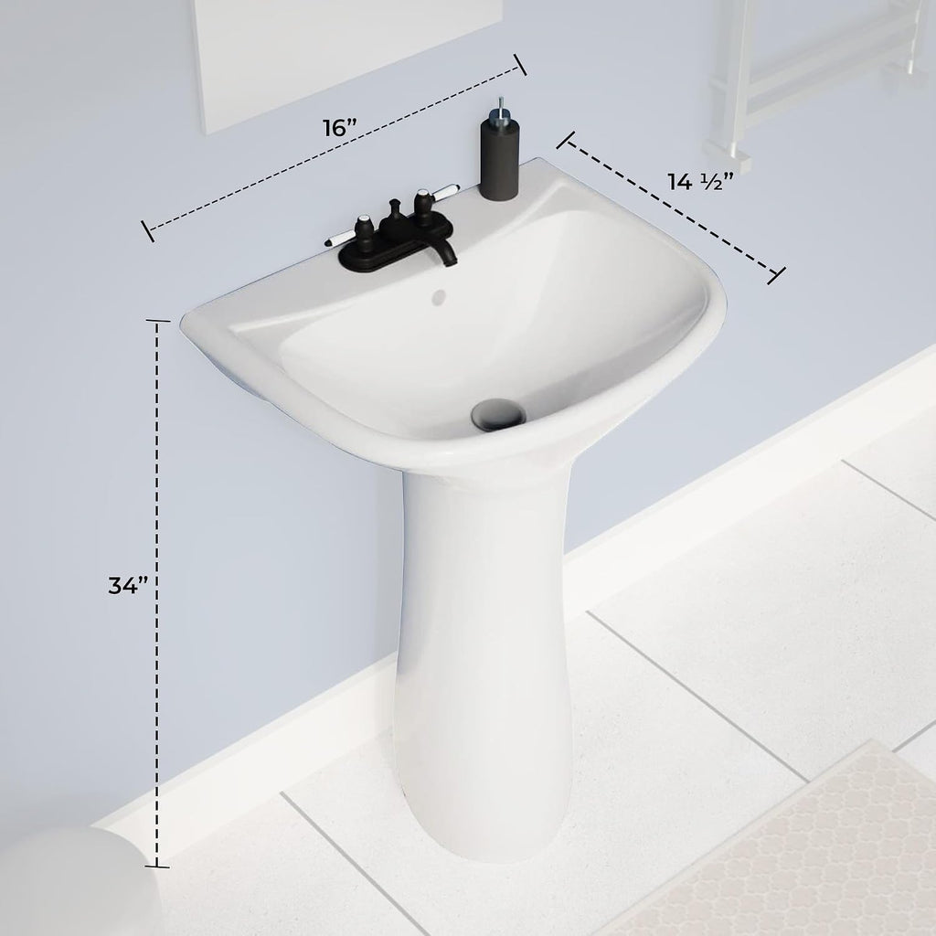 Renovators Supply Manufacturing Ondine Space Saving 16' W x 33' H x 14.5' Proj. Small Bathroom Pedestal Sink, Vitreous China, with Overflow, Compatible with 4 in. Centerset Faucets