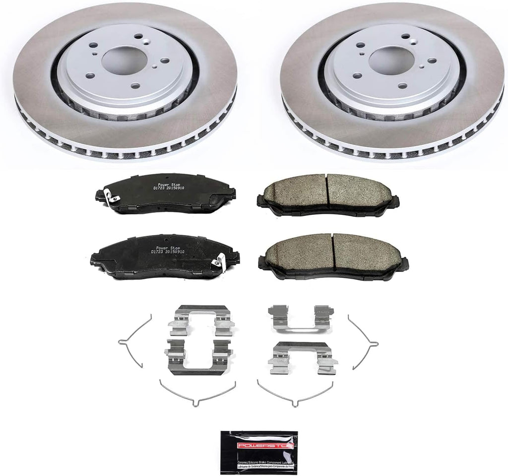 PowerStop Front Brake Kit for Acura MDX 2014-16 - Ceramic Brake Pads + Semi Coated Rotors Replacement, SC6957