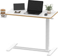 SANODESK Medical Adjustable Overbed Bedside Table with Hidden Casters, Pneumatic Mobile Laptop Computer Standing Desk Cart with Tray, Hospital and Home Use(31.5' W x 17.7' D, White)