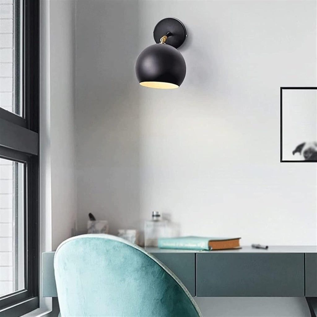 Wall Lamp Modern Black Reading Wall Light, Wall Lamp for Bedroom with Wrought Iron Lamp Shade, Indoor Globe Wall Sconce, Adjustable Hanging Bedside Wall Lamps, Lighting Fixture for Hallway Basement Fa