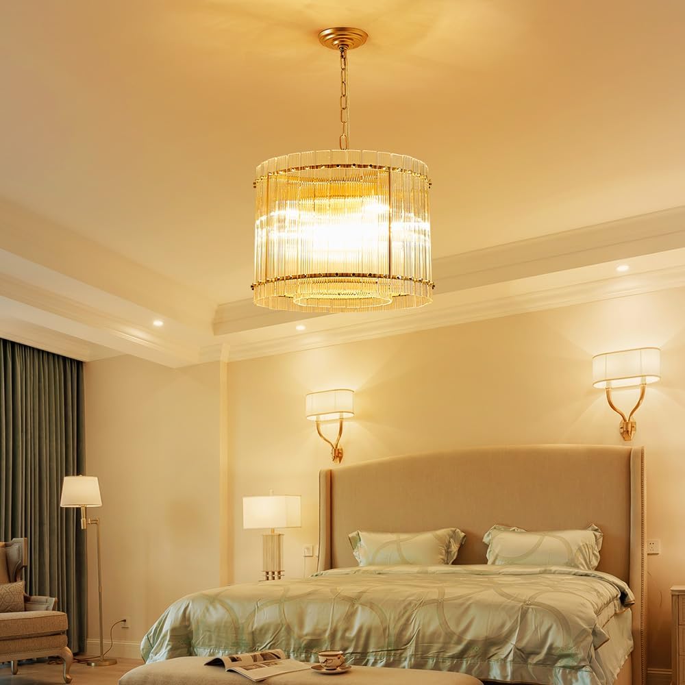 Saint Mossi 22045 Pendant Chandeliers, Mid-Modern Modern Design, Perfect for Living Space, 8 x E12 Sockets, D19'' x H14'', Adjustable Max Height 78', Glass Shade & Gold Finish Metal Frame