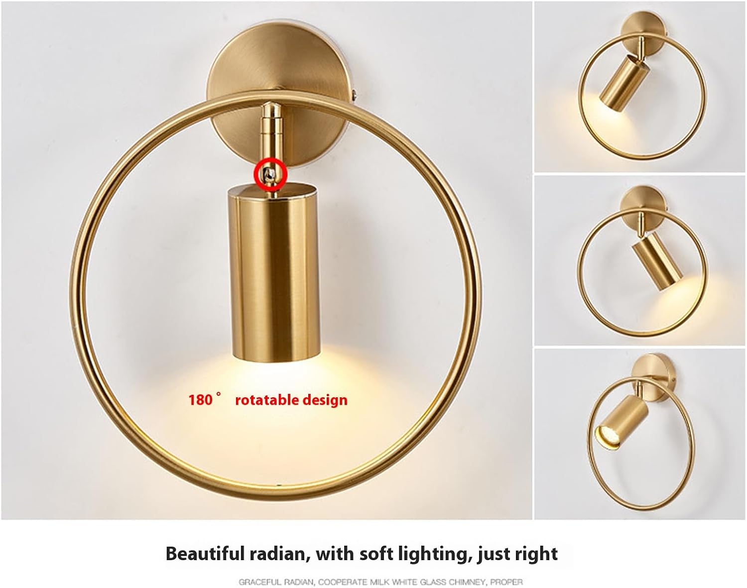 Bathroom Dresser Wall Lamp Wrought Iron Lamp Body,Ring LED Wall Sconce, d LED Wall Lights Fixture Wall Decor,Kitchen Bedroom Living Dining Rooms Corrido Lighting Fixtures