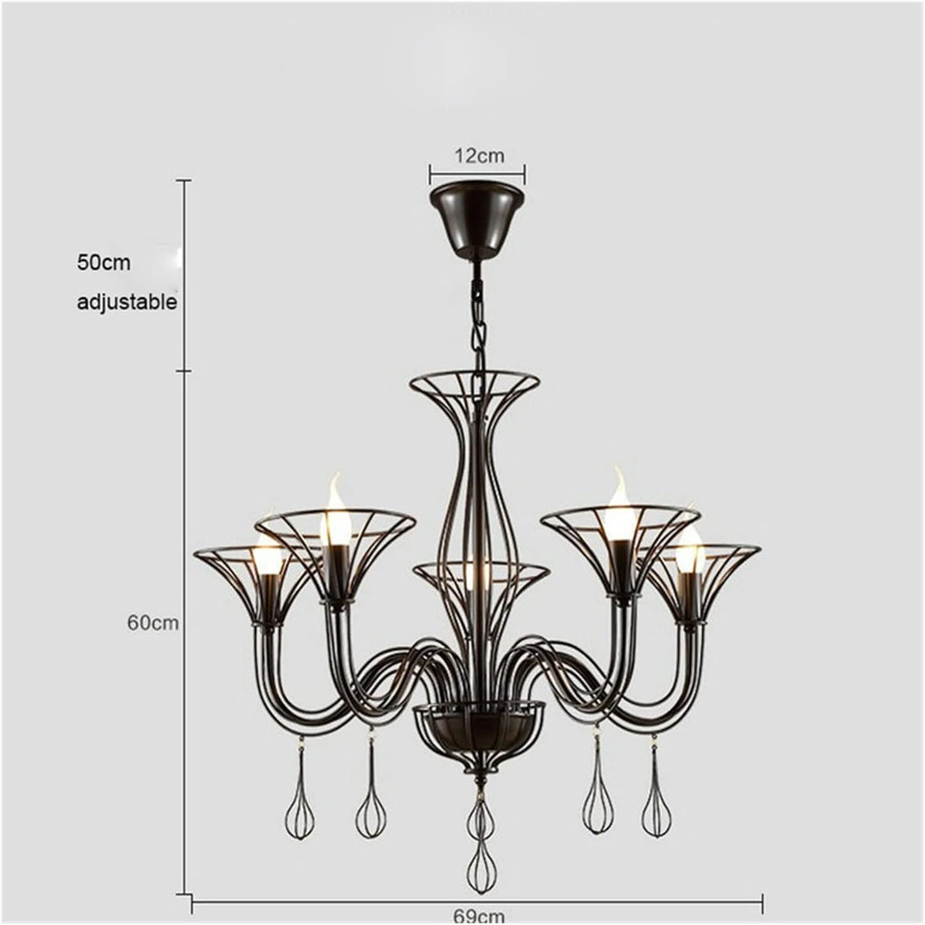 Modern Crystal Chandeliers Black Country Wrought Iron Candels Chandelier Bedroom Living Room Pendant Light Home Decoration Lighting Fixtures,Chandelier LED Ceiling Light