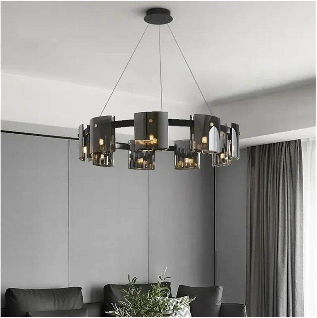 Matte Black Glass Led Chandelier for Dining Living Room Bedroom Kitchen Office G9 Lighting Fixture Wrought Iron Pendant Lamp,Dining Light Fixtures