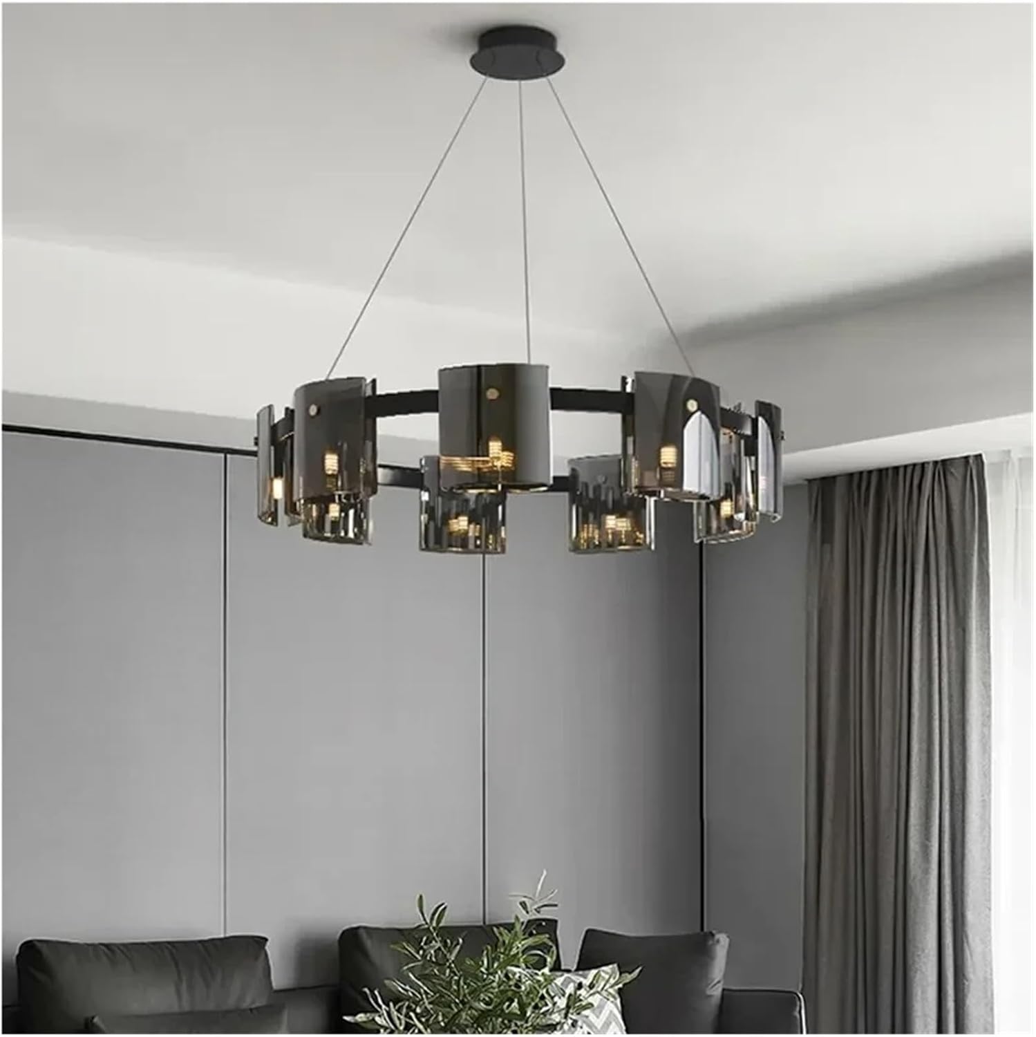 Matte Black Glass Led Chandelier for Dining Living Room Bedroom Kitchen Office G9 Lighting Fixture Wrought Iron Pendant Lamp,Dining Light Fixtures