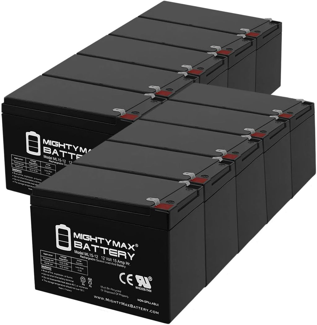Mighty Max Battery ML15-12 - 12V 15AH SLA Battery - Pack of 10