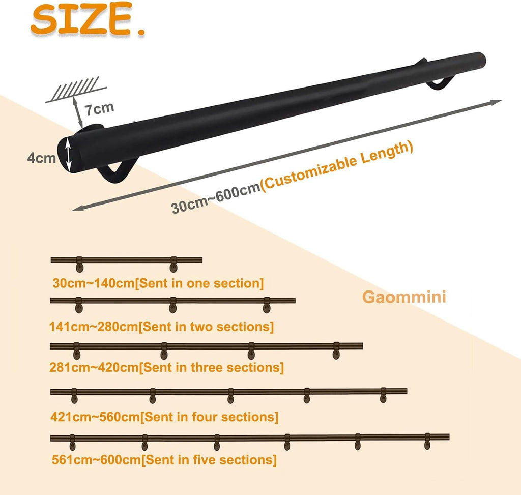 Wall Handrail for Indoor Stairs Railing Wrought Iron Outdoor Grab Bar Railing Safety Non-Slip Handrails Railing for Home Bathroom Corridor Decking, Black(8.2ft/250cm)